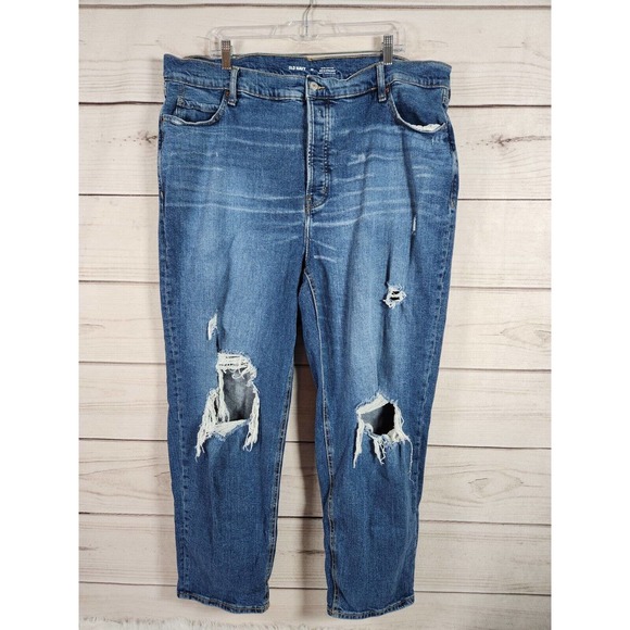 Old Navy Women Extra High Rise Sky High Secret Smooth Pocket Distressed Jeans 22 - Picture 1 of 8
